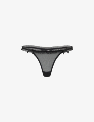 Agent Provocateur Mixi Bow-embellished Metallic Mesh Thong In Black/gold