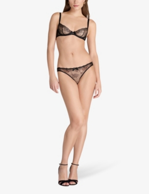 Shop Agent Provocateur Women's Black Isedora Bow-embellished Lace Underwired Bra
