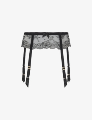 AGENT PROVOCATEUR Lorna bow-embellished Leavers lace suspender belt