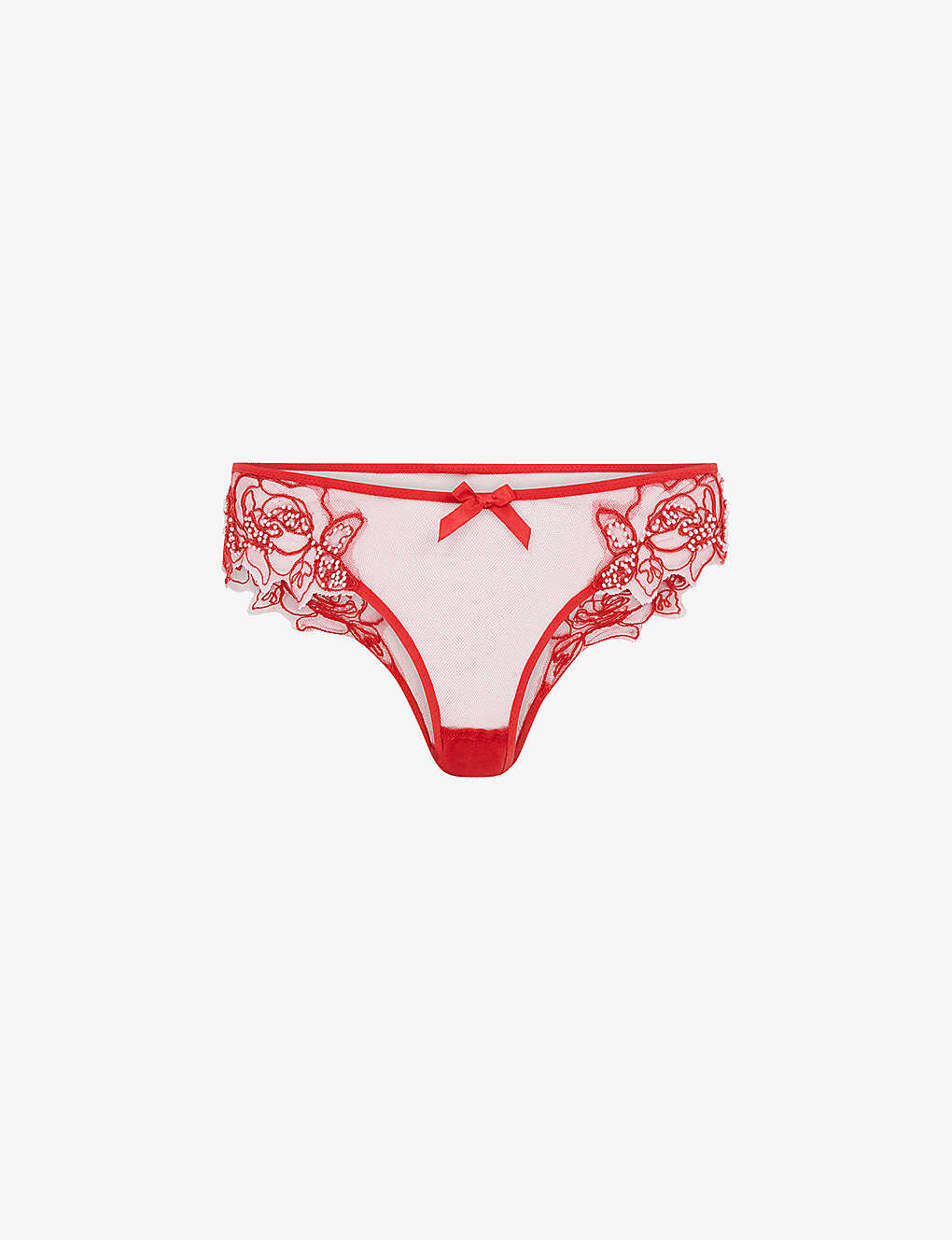 Agent Provocateur Womens Red Lindie Mid-rise Embroidered Floral Mesh Briefs