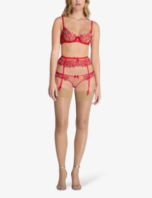 AGENT PROVOCATEUR: Lindie floral-embroidered mesh suspender belt