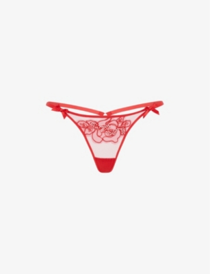 Agent Provocateur Womens Red Lindie Mid-rise Embroidered Mesh Thong In Red