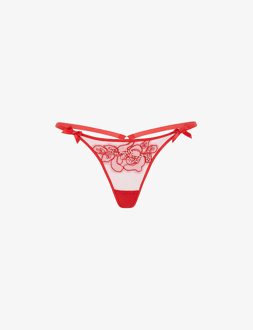 Agent Provocateur Womens Red Lindie Mid-rise Embroidered Mesh Thong