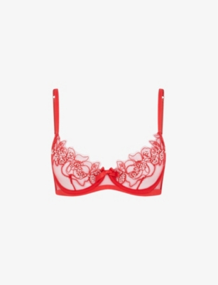 Red Maysie heart-embroidered tulle bra
