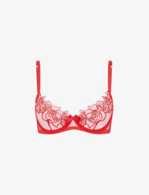 AGENT PROVOCATEUR Krystabell embellished satin-trimmed embroidered tulle  soft-cup underwired bra