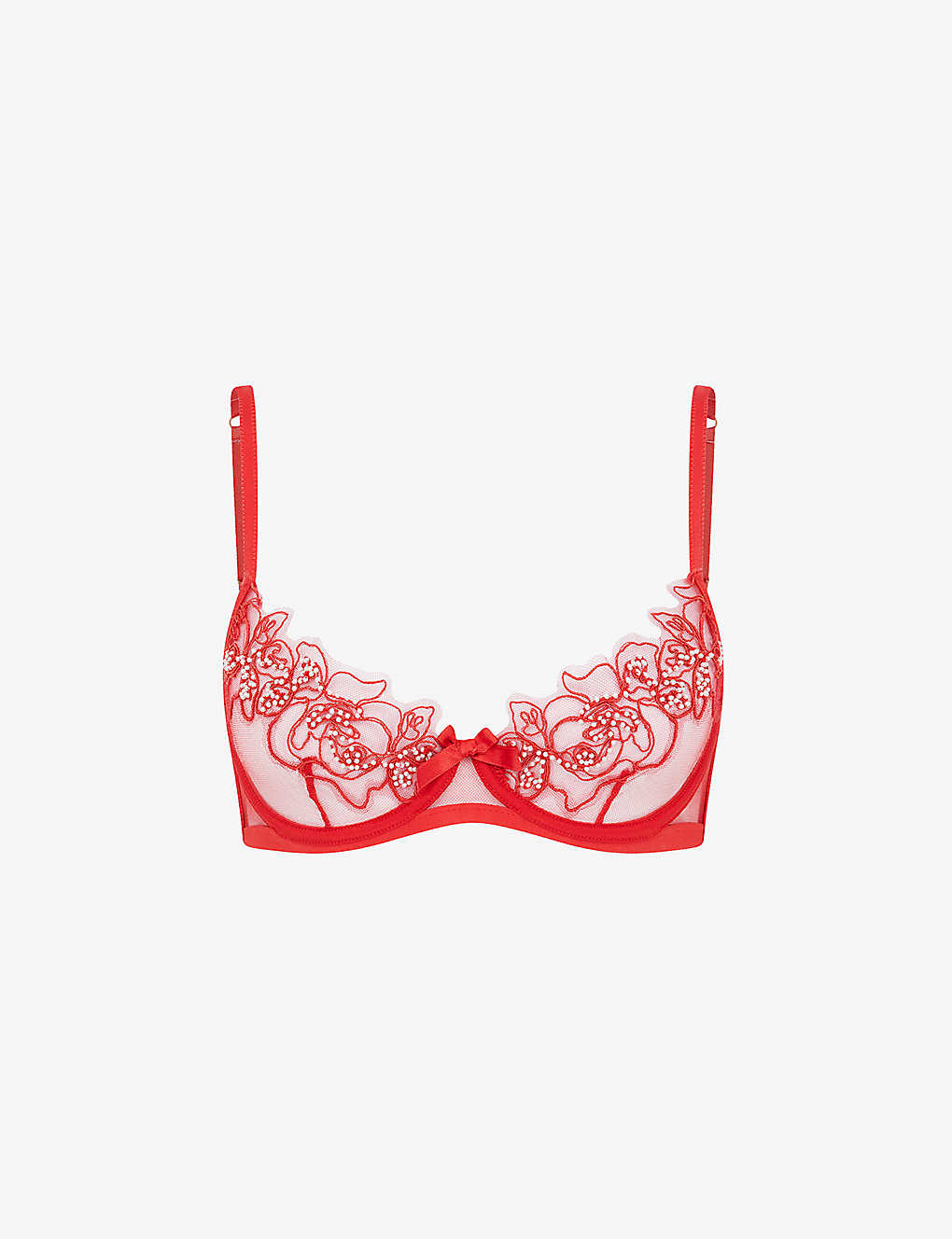 Shop Agent Provocateur Lindie Embroidered Underwired Mesh Bra In Red