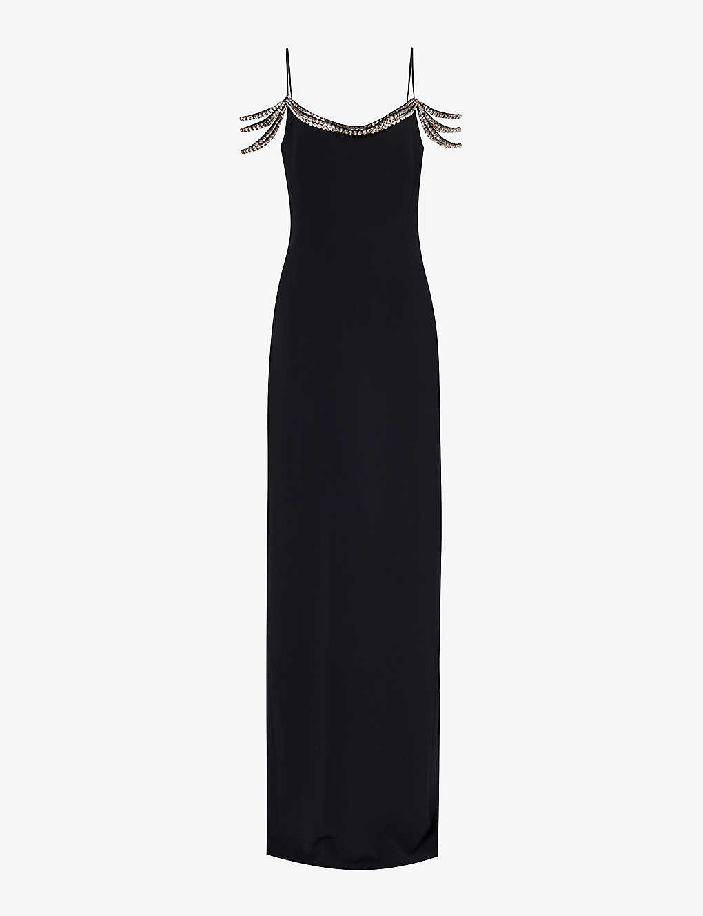 Stella Mccartney Crystal-embellished Slim-fit Stretch-woven Maxi Dress In Black