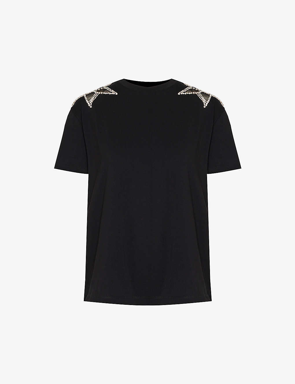 Stella Mccartney Womens Black Artwork Crystal-embellished Cotton-jersey T-shirt