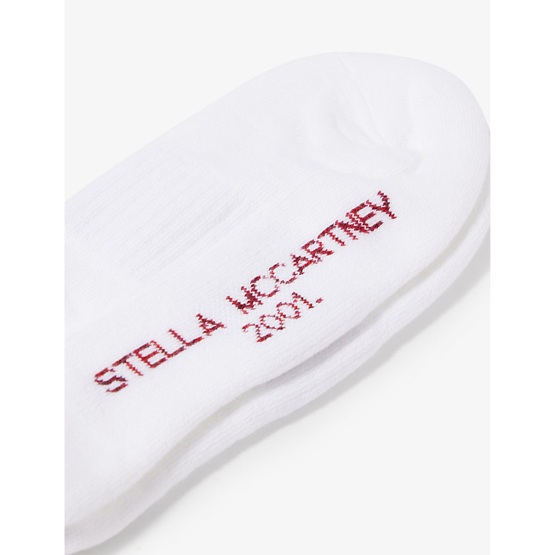 Shop Stella Mccartney Women's White Branded Crew-length Cotton-knit Socks