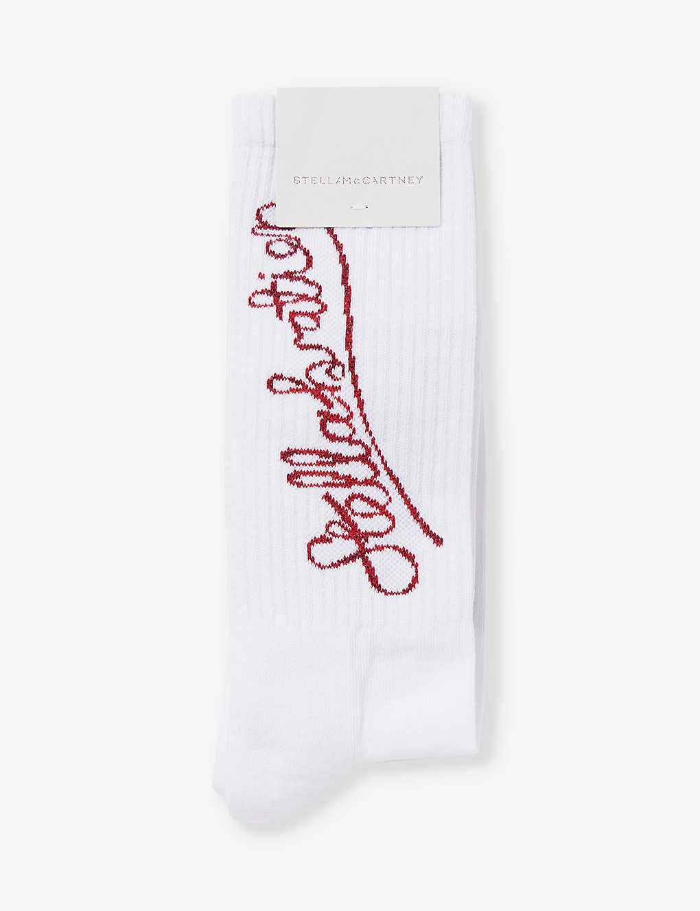 Stella Mccartney Womens White Branded Crew-length Cotton-knit Socks