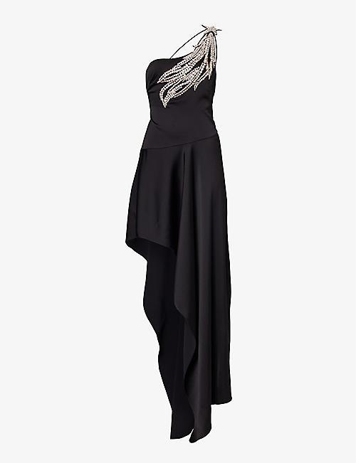 STELLA MCCARTNEY: Crystal Strass Star asymmetric stretch-woven maxi dress