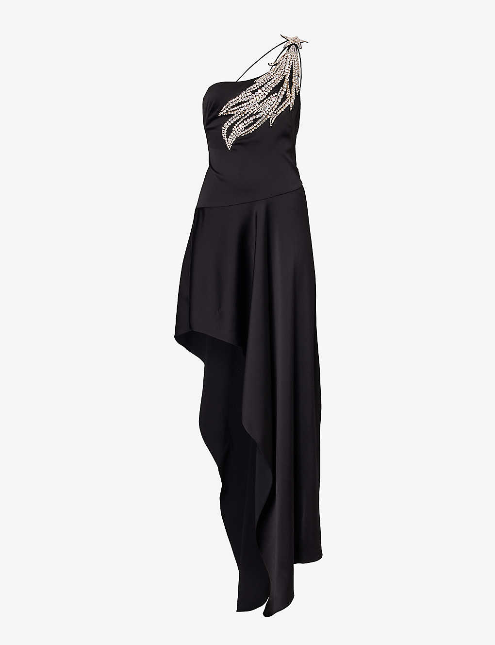 Stella Mccartney Womens Black Crystal Strass Star Asymmetric Stretch-woven Maxi Dress
