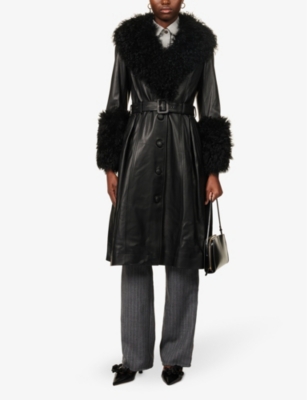 Shop Saks Potts Women's Black Foxy Shearling-trim Leather Coat