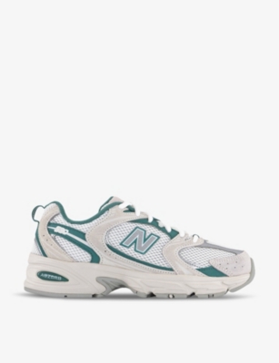 New Balance Womens Off White Turquoise Mr530 Logo-embossed Leather And Mesh Low-top Trainers