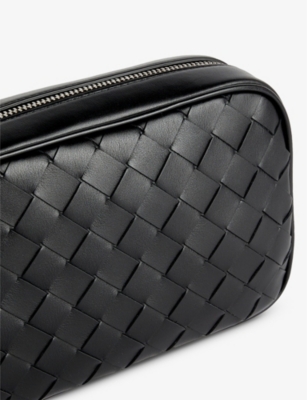 Shop Bottega Veneta Black-silver Avenue Leather Cross-body Bag