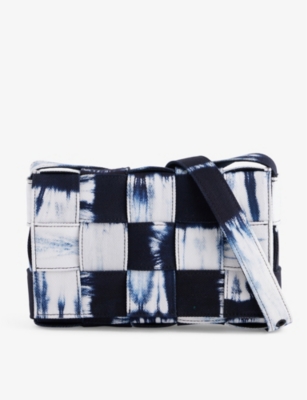 Shop Bottega Veneta Navy-white-silver Cassette Tie-dye Denim Cross-body Bag