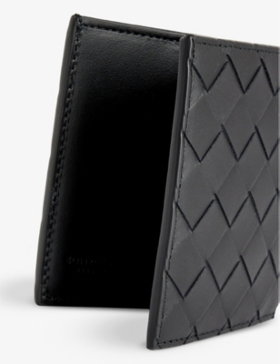 Shop Bottega Veneta Black-silver Intrecciato Leather Bifold Wallet