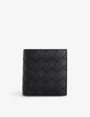 Shop Bottega Veneta Black-silver Intrecciato Leather Bifold Wallet