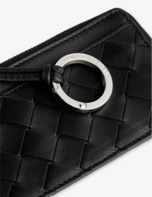 Shop Bottega Veneta Intrecciato Zipped Leather Coin Purse In Black-silver