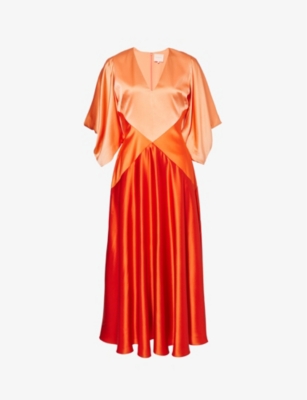 Roksanda Womens Orange Amarylis Gaia Draped-sleeve Panelled Silk Midi Dress