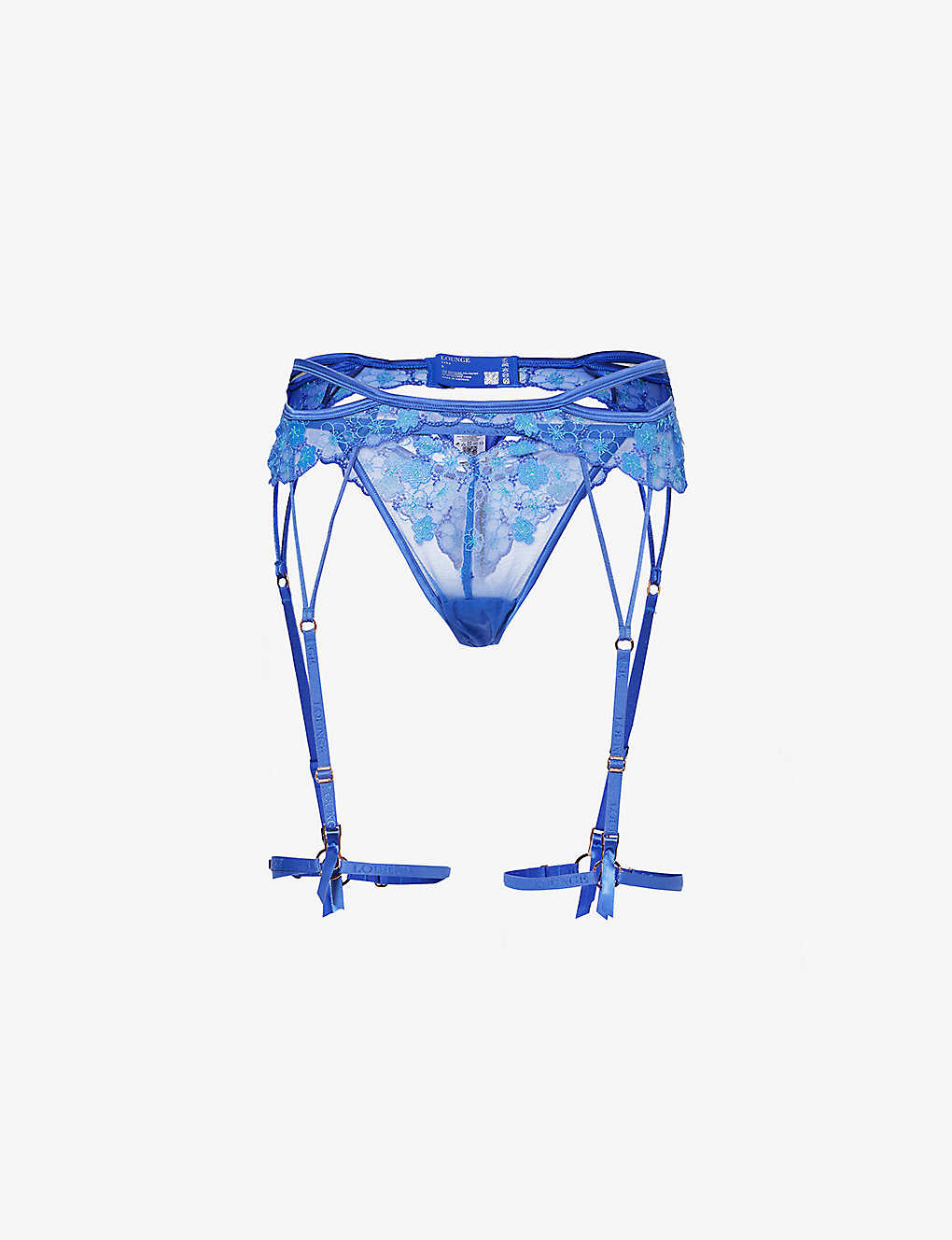 Lounge Underwear Womens Sapphire Blue Tyra Floral-embroidered Two-piece Lace Set
