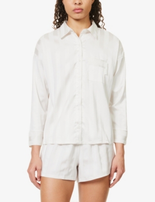 Shop Lounge Underwear Womens Pearl Striped Relaxed-fit Stretch-recycled Polyester Pyjama Shirt In White