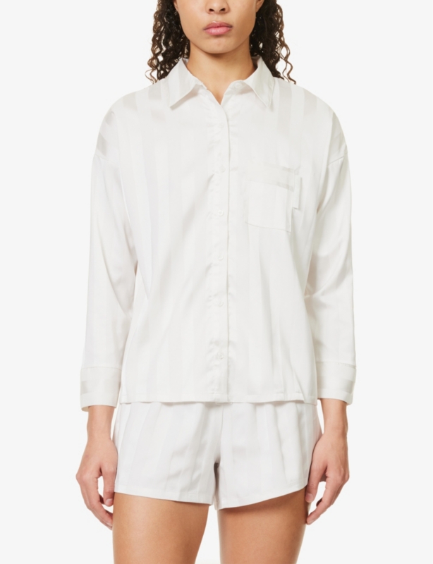 Striped relaxed-fit stretch-recycled polyester pyjama shirt
