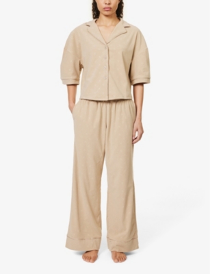 Shop Lounge Underwear Womens Mink Luxury Wide-leg Mid-rise Stretch-recycled Polyester Pyjama Trousers In Nude (lingerie)