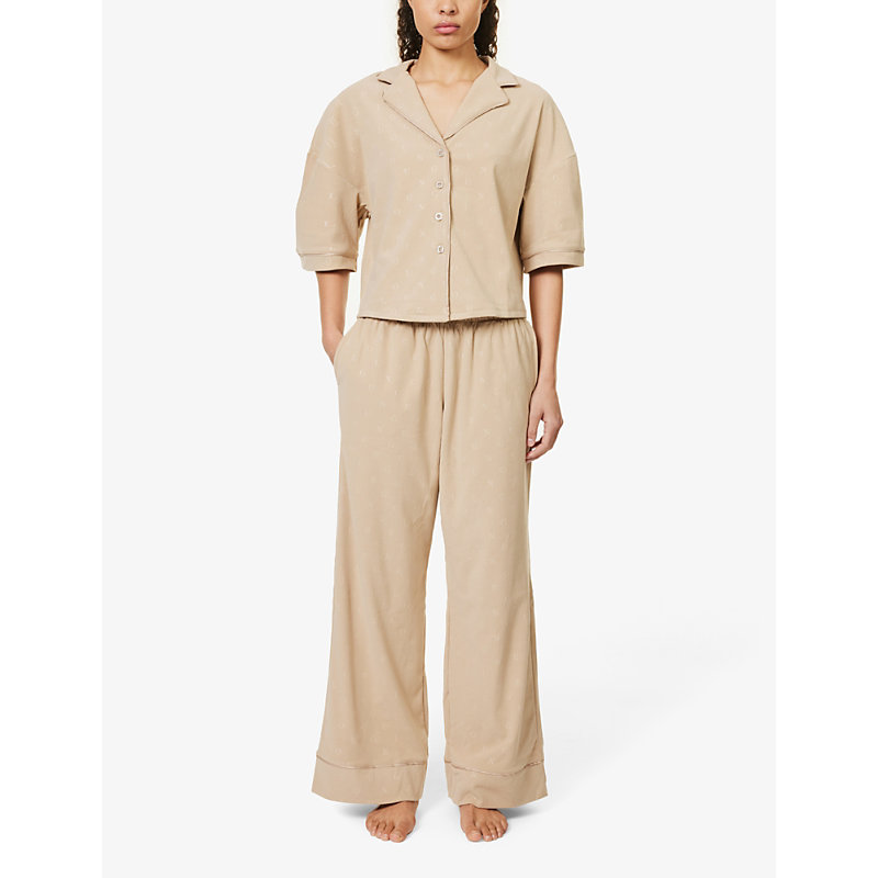 Shop Lounge Underwear Womens Mink Luxury Wide-leg Mid-rise Stretch-recycled Polyester Pyjama Trousers In Nude (lingerie)