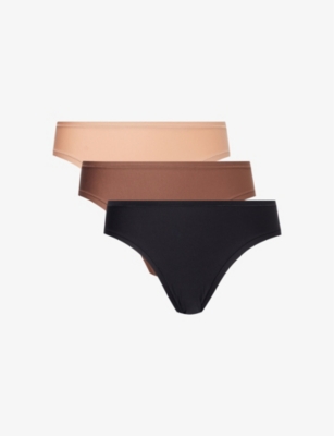 LOUNGE UNDERWEAR: High-rise pack of three stretch-recycled polyamide thong