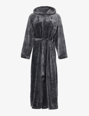 Lounge Underwear Womens Charcoal Cuddle Me Brand-embroidered Relaxed-fit Recycled-polyester Dressing Gown