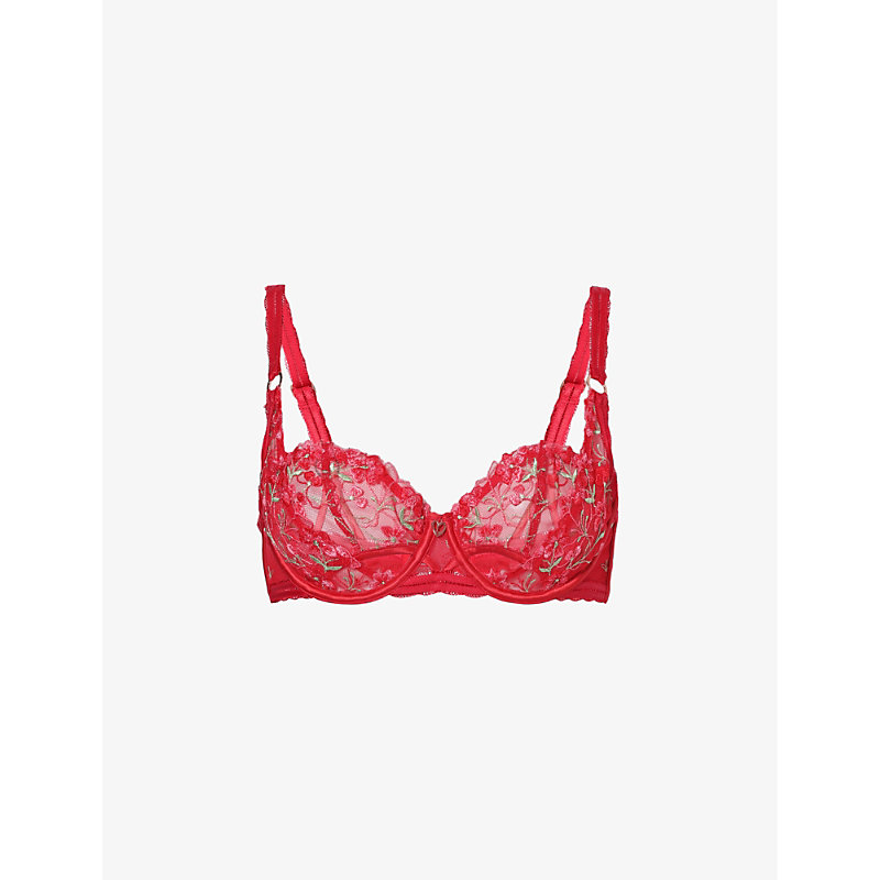 Lounge Underwear Womens Maroon Cecily Floral-embroidered Mesh Bra