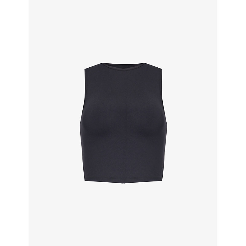 Lounge Underwear Womens Black Essential Logo-print Stretch-woven Top