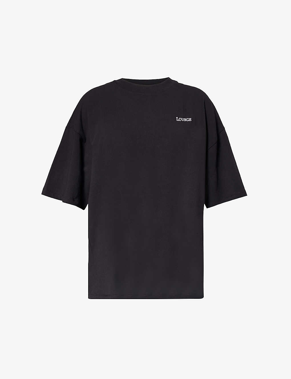 Lounge Underwear Womens Black Essential Brand-embroidered Stretch-cotton T-shirt