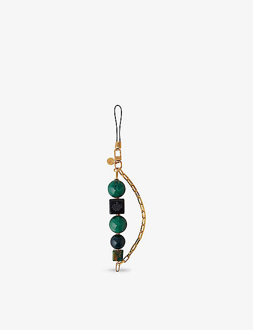 MULBERRY: Bead-embellished brass phone charm