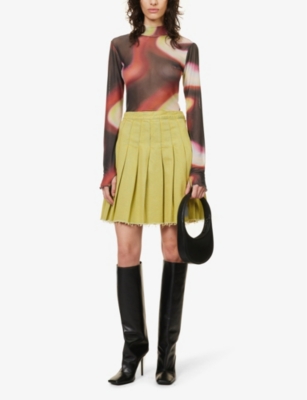 Shop Levi's Levis Women's Medium Green  X Barbie Ferreira Pleated Denim Mini Skirt