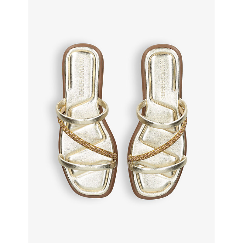 Shop Kg Kurt Geiger Rosalie Crystal-embellished Front-strap Metallic Faux-leather Sandals In Gold