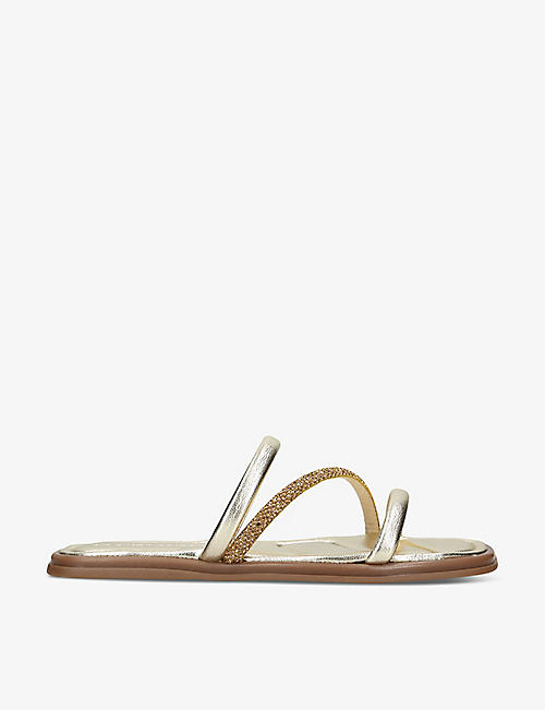 KG KURT GEIGER: Rosalie crystal-embellished front-strap metallic faux-leather sandals