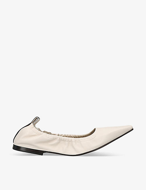 BRUNELLO CUCINELLI: Pointed-toe bead-embellished leather ballet flats