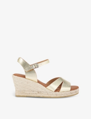 Shop Kg Kurt Geiger Womens Gold Pama Wedge-heel Leather Sandals