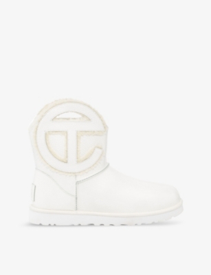 Ugg X Telfar Womens White Logo-embroidered Leather Ankle Boots
