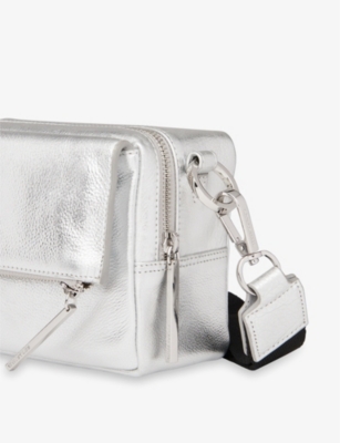 WHISTLES WOMENS SILVER BIBI ZIP-POUCH METALLIC LEATHER CROSS-BODY BAG 