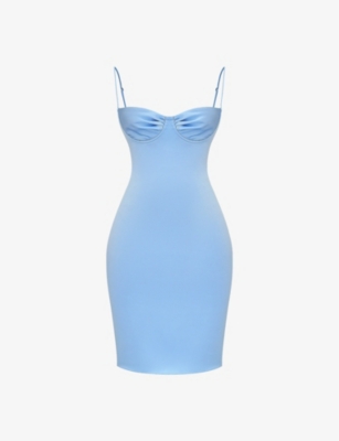 House Of Cb Womens Soft Blue Jamiah Square-neck Stretch-woven Mini Dress