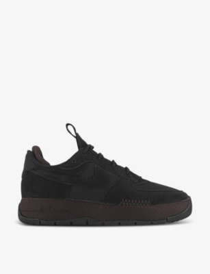 NIKE NIKE MENS BLACK BLACK VELVET BROWN AIR FORCE 1 WILD LEATHER AND MESH LOW-TOP TRAINERS