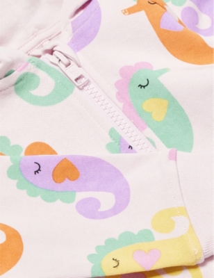 Shop Stella Mccartney Glicine/ Seahorse-print Organic Cotton-jersey Two Piece Set 6-36 Months In Multi-coloured