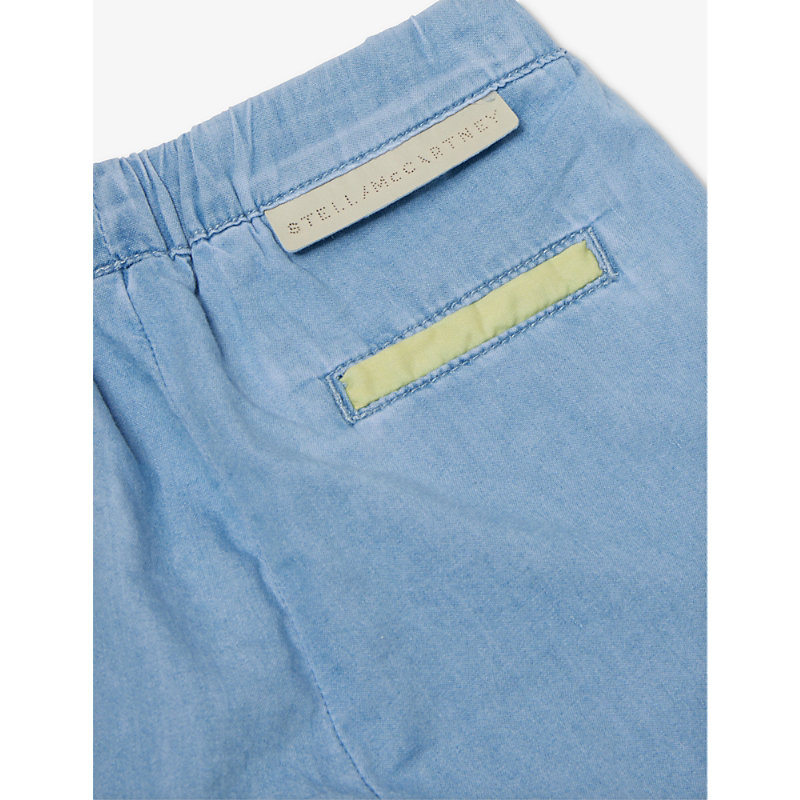 Shop Stella Mccartney Blue Mid-rise Straight-leg Cotton Shorts 9-36 Months