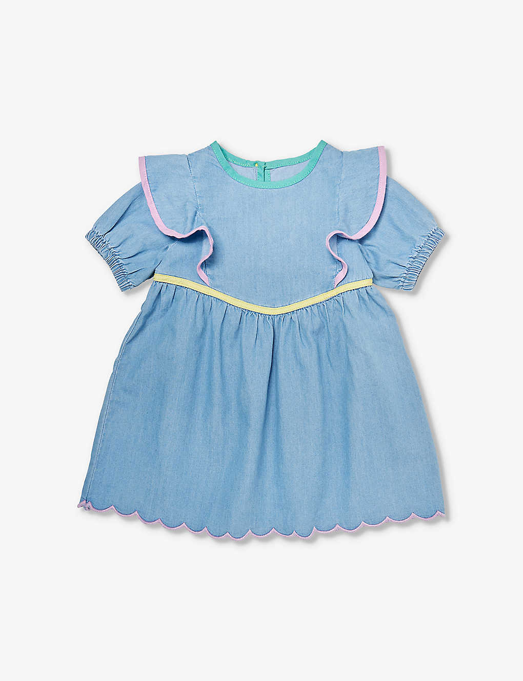 Stella Mccartney Babies'  Blue Frilled-trim Organic-cotton Dress 6-36 Months