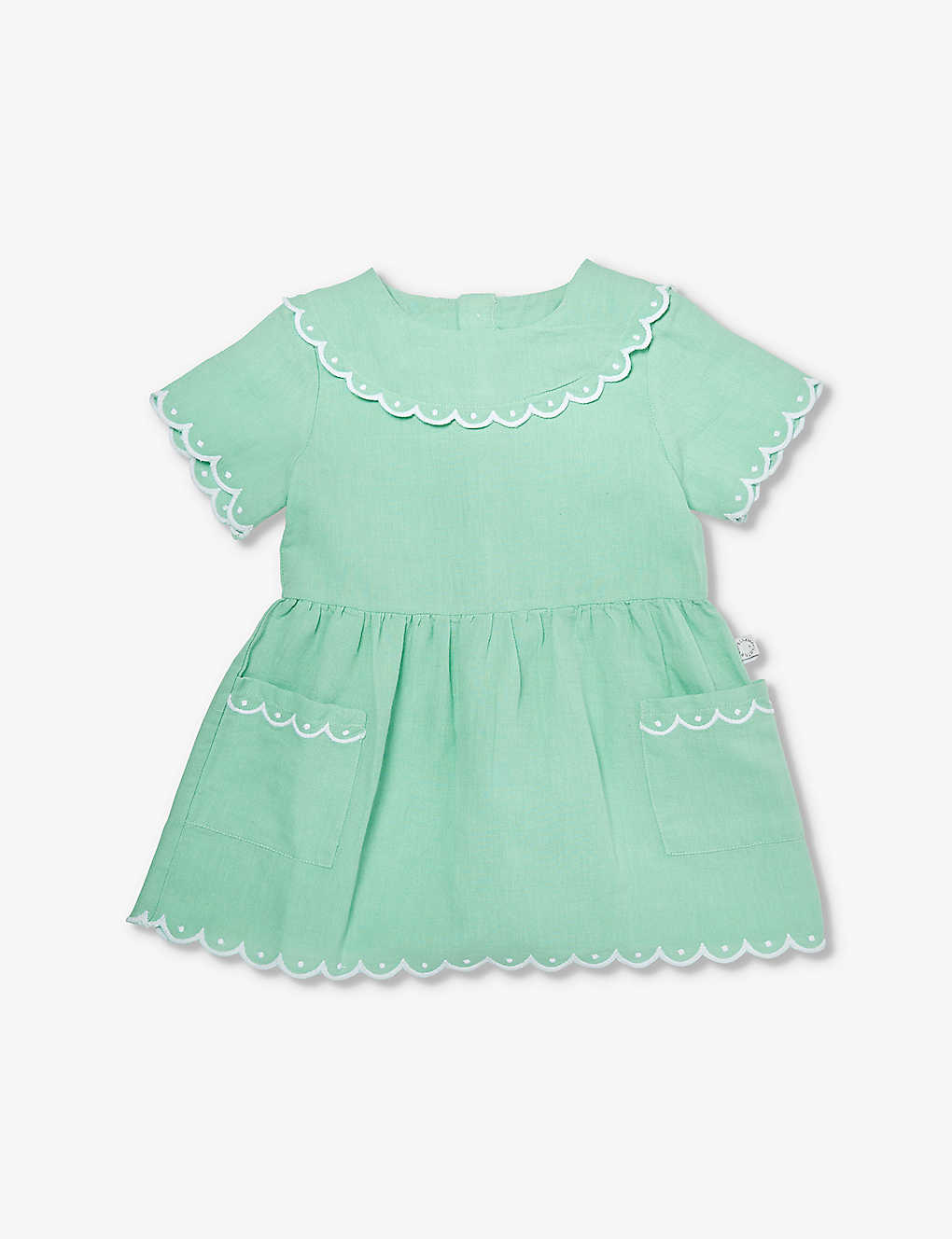 Stella Mccartney Babies'  Verde Acqua Scalloped-trim Linen And Cotton-blend Dress 12-36 Months In Green