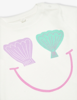 Shop Stella Mccartney Ivory Seashell And Smiley-print Cotton-jersey T-shirt 9-36 Months