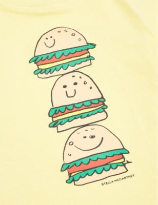 Shop Stella Mccartney Giallo Chiaro Vegan Burger-print Cotton-jersey T-shirt 6-36 Months